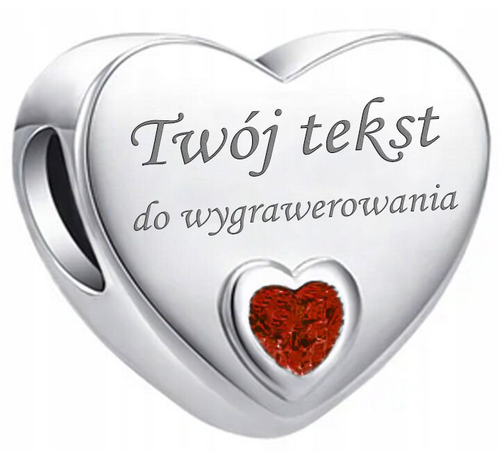 Koralik charms beads zawieszka serce srebrny stal chirurgiczna z grawerem
